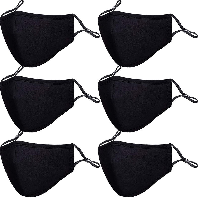 PAGE ONE Reusable Cloth Face Masks Washable Adjustable Breathable Cotton Face Mask for Women Men/6PC (black) - Image 1